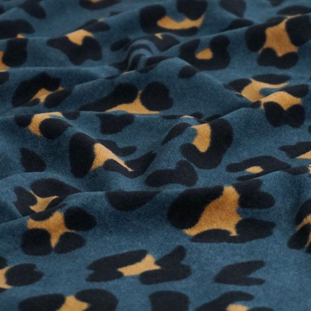 Nickistoff bedruckt Leo Animalprint petrol